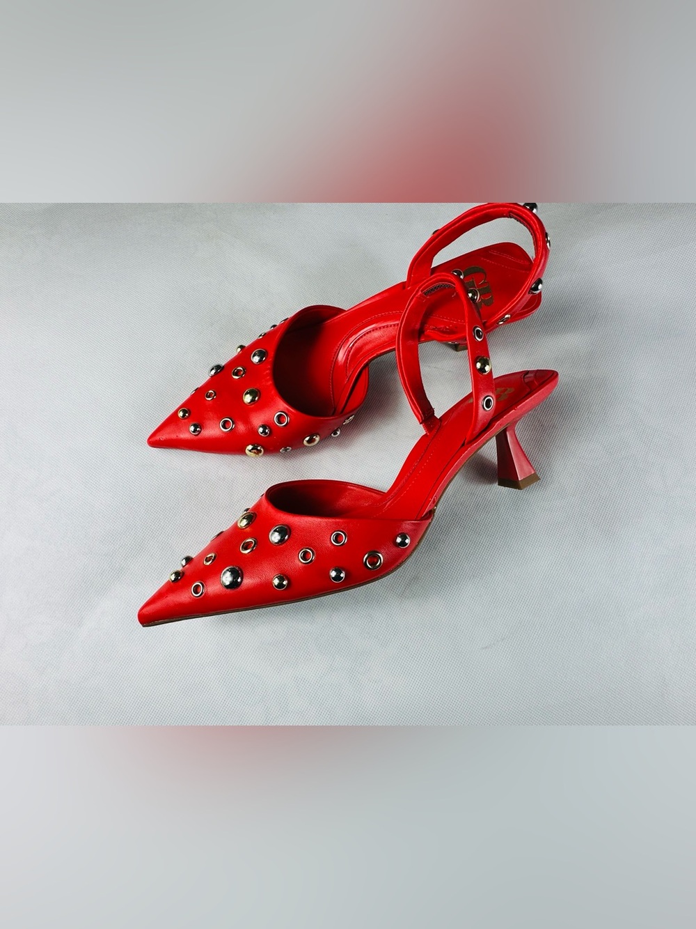 Gianni Bini Red Pointed-Toe Studded Slingback Heels - Picture 5 of 11
